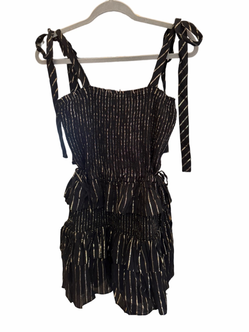 House of Harlow 1960 Black Mini Dress with Metallic Gold Stripes